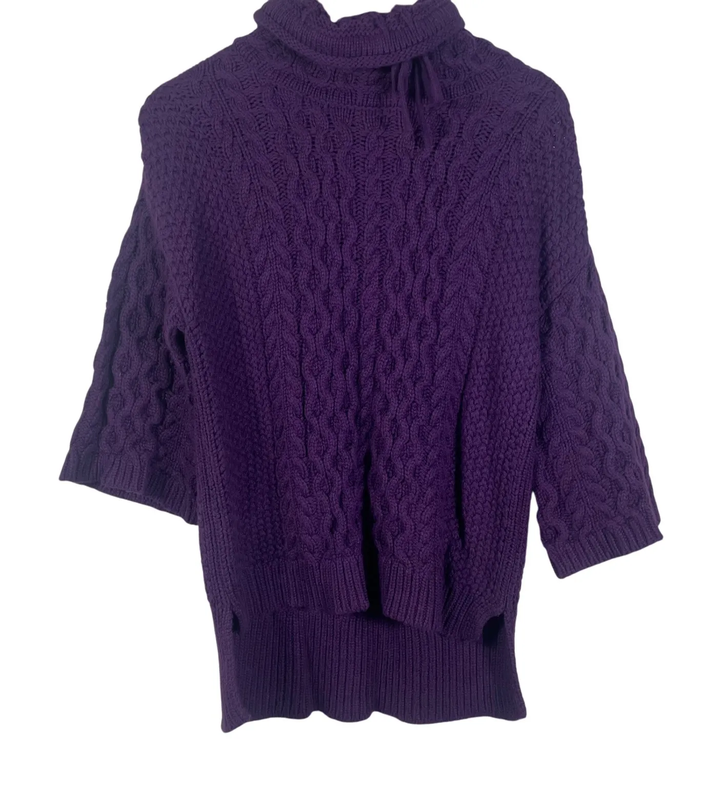 Per Se by Carlisle Purple Cable Knit Merino Wool Blend Turtleneck Sweater Small - Image 1