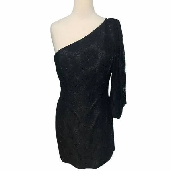Rachel Allan Lace One Shoulder Mini Dress Cocktail Evening Party‎ Black Size 14 - Image 8