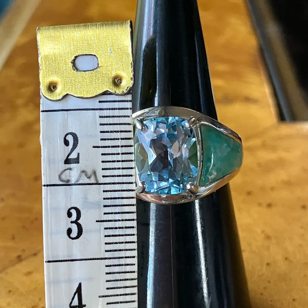Sky Blue Topaz Mojave Turquoise Sterling Silver Ring Size 5.75 - Image 7