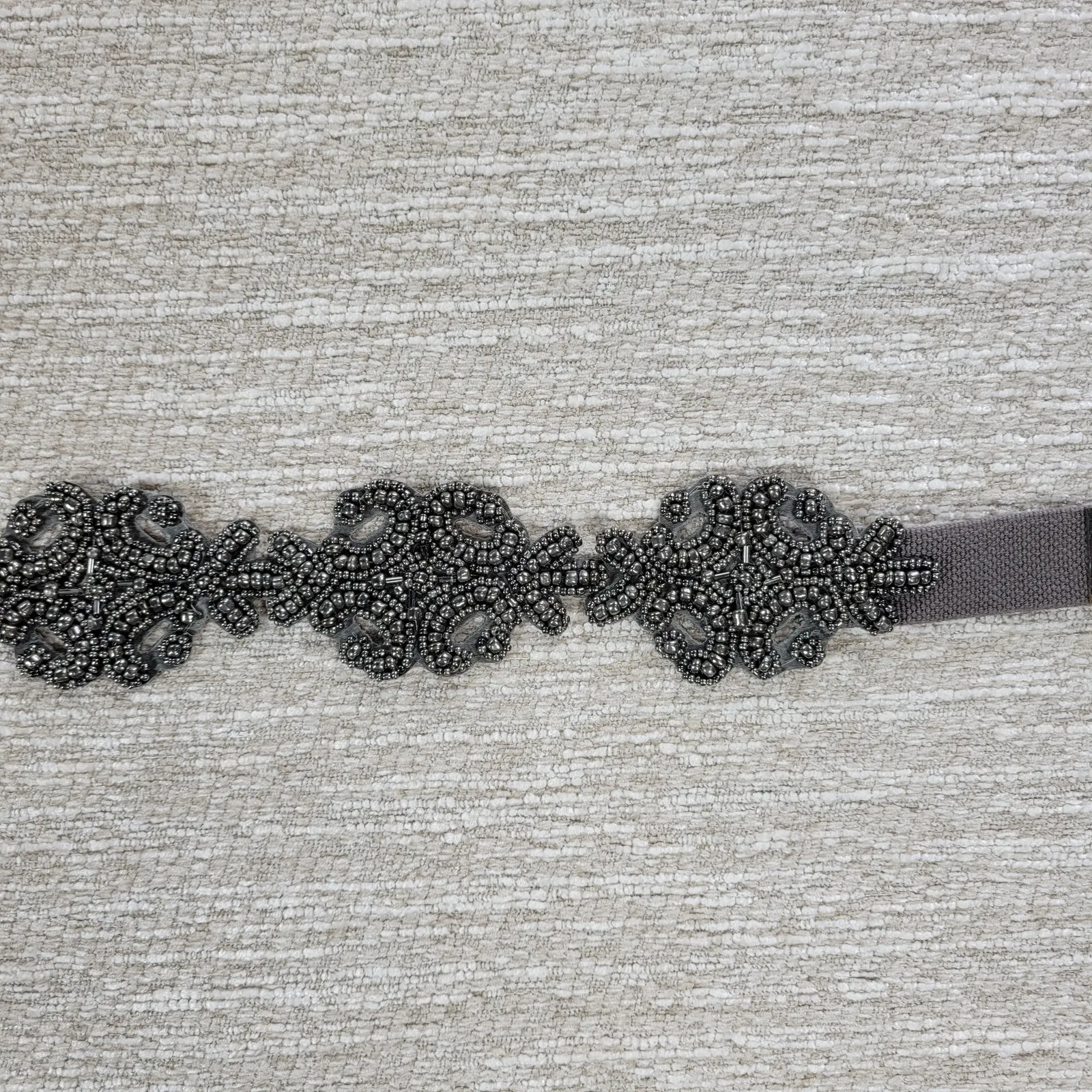 VTG Beaded Belt Womens Gunmetal Gray Stretch Elastic Wide Waist Snap Closure - Image 9