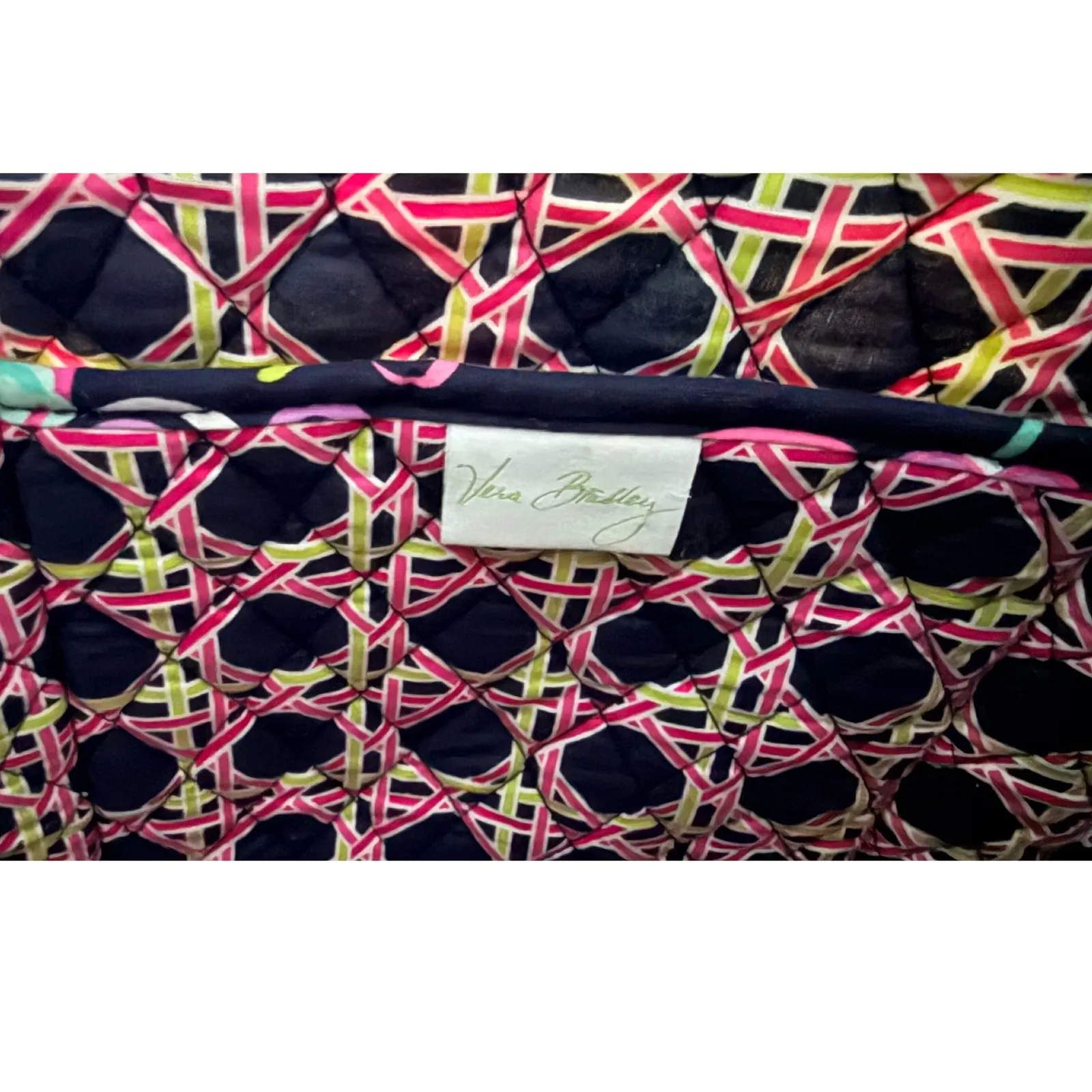 Vera Bradley Quilted Floral Tote Bag Navy Blue Pink Butterfly Blossom Casual - Image 6