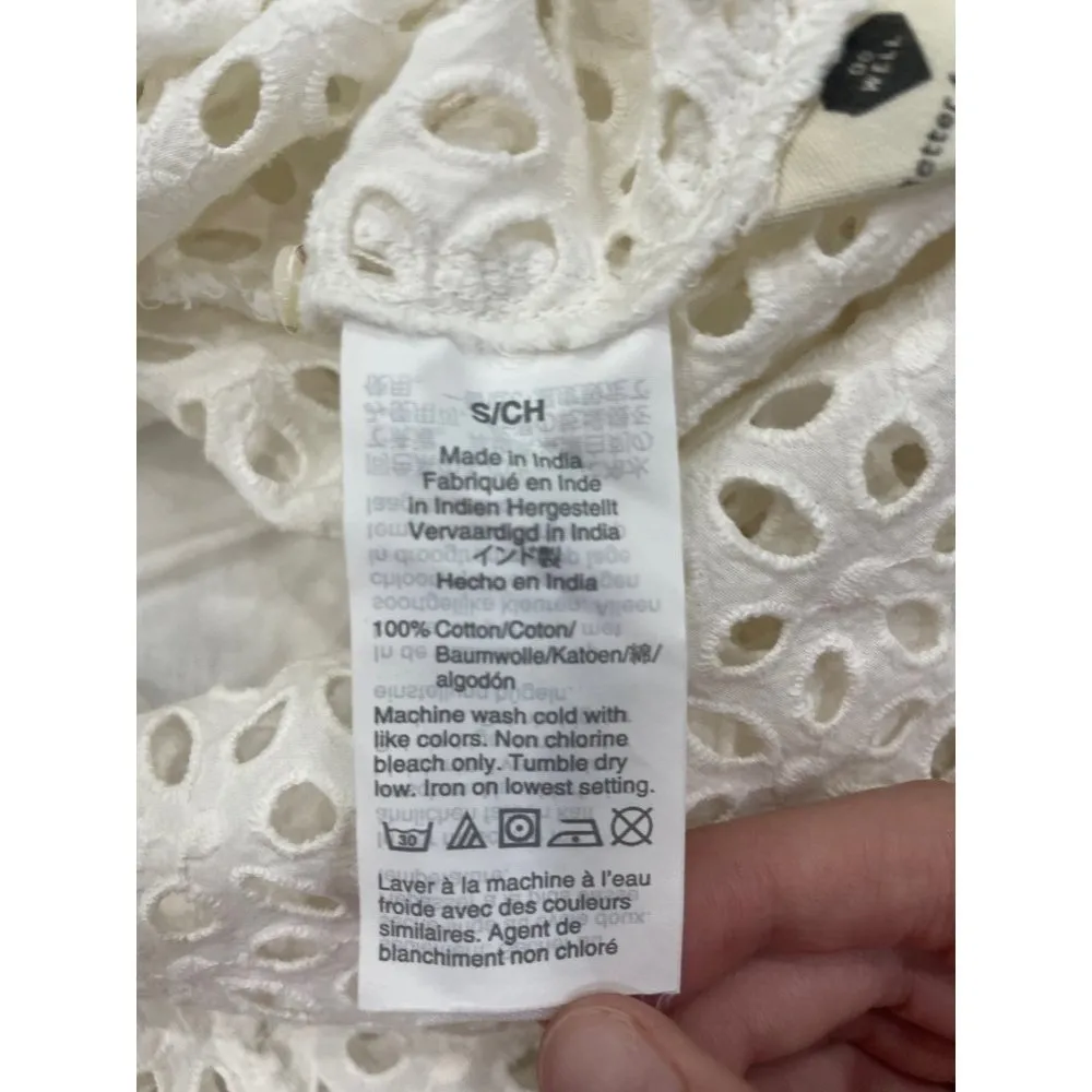 Madewell Eyelet Ruffle Sleeve Pintuck Mini Dress Lighthouse Womens Size Small - Image 13