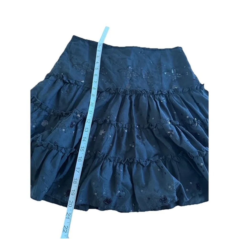 Vintage Cottagecore Tiered Sequin Skirt Ruffles Butterfly Sz M Y2K Whimsigoth Black Size M - Image 4