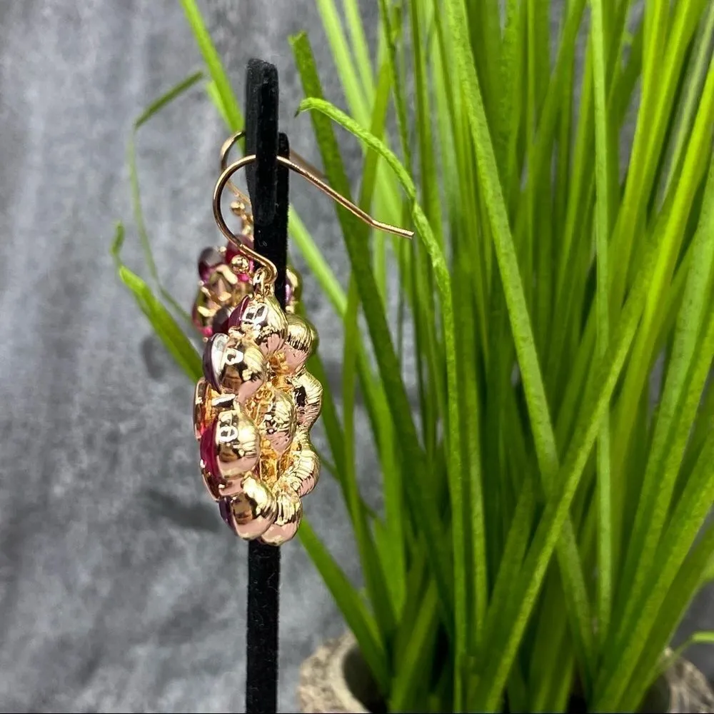 Dillard’s Flower Rhinestone Drop Dangle Earrings Pink Gold Pink - Image 3