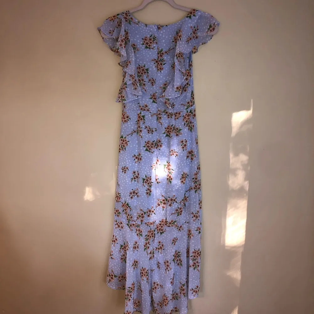 Lulus Cairo Periwinkle Floral Print Ruffle Midi Dress - Image 6