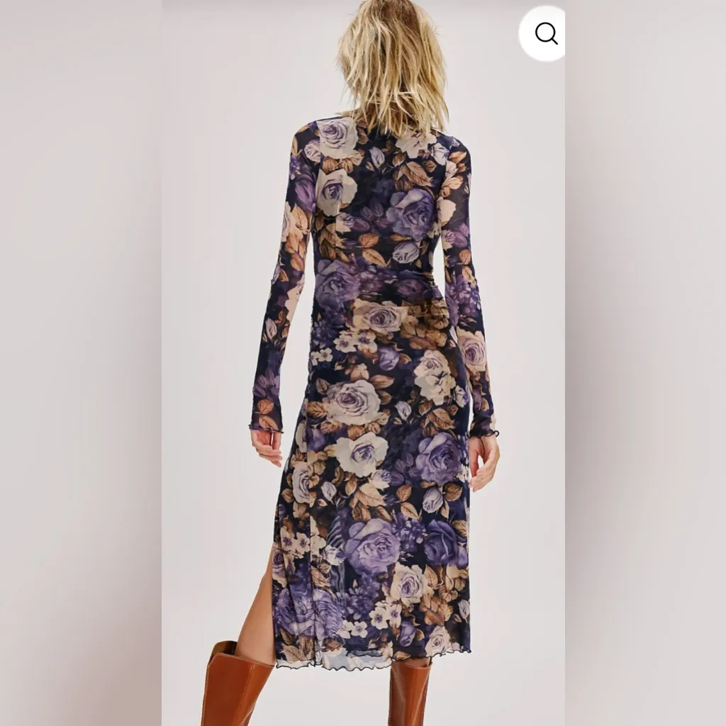 Free People Purple Floral Long Sleeve Dress - Image 4