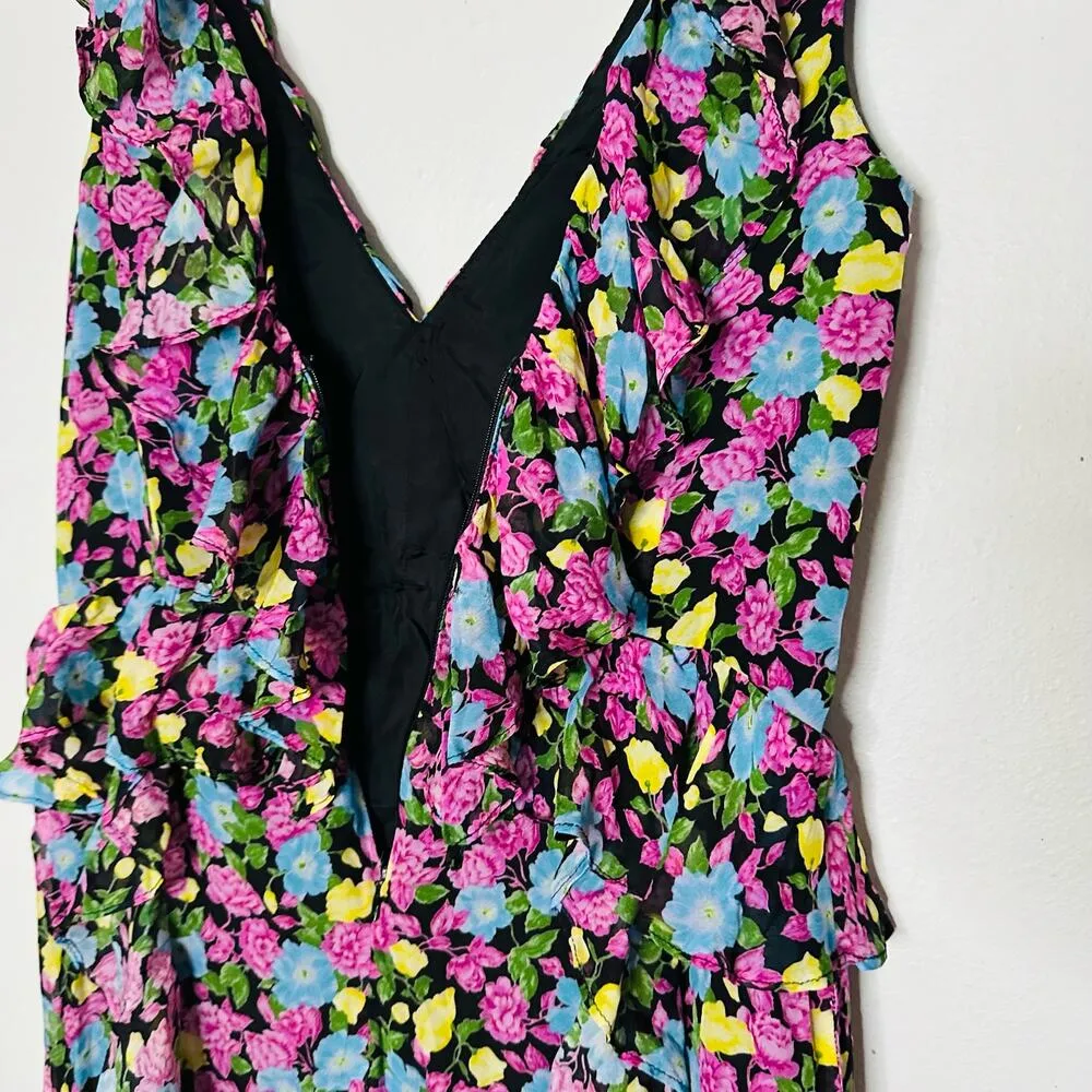 AMUR Evita Maxi Black Anemone Floral Long Maxi Dress 100% Silk Gown Size 12 - Image 14