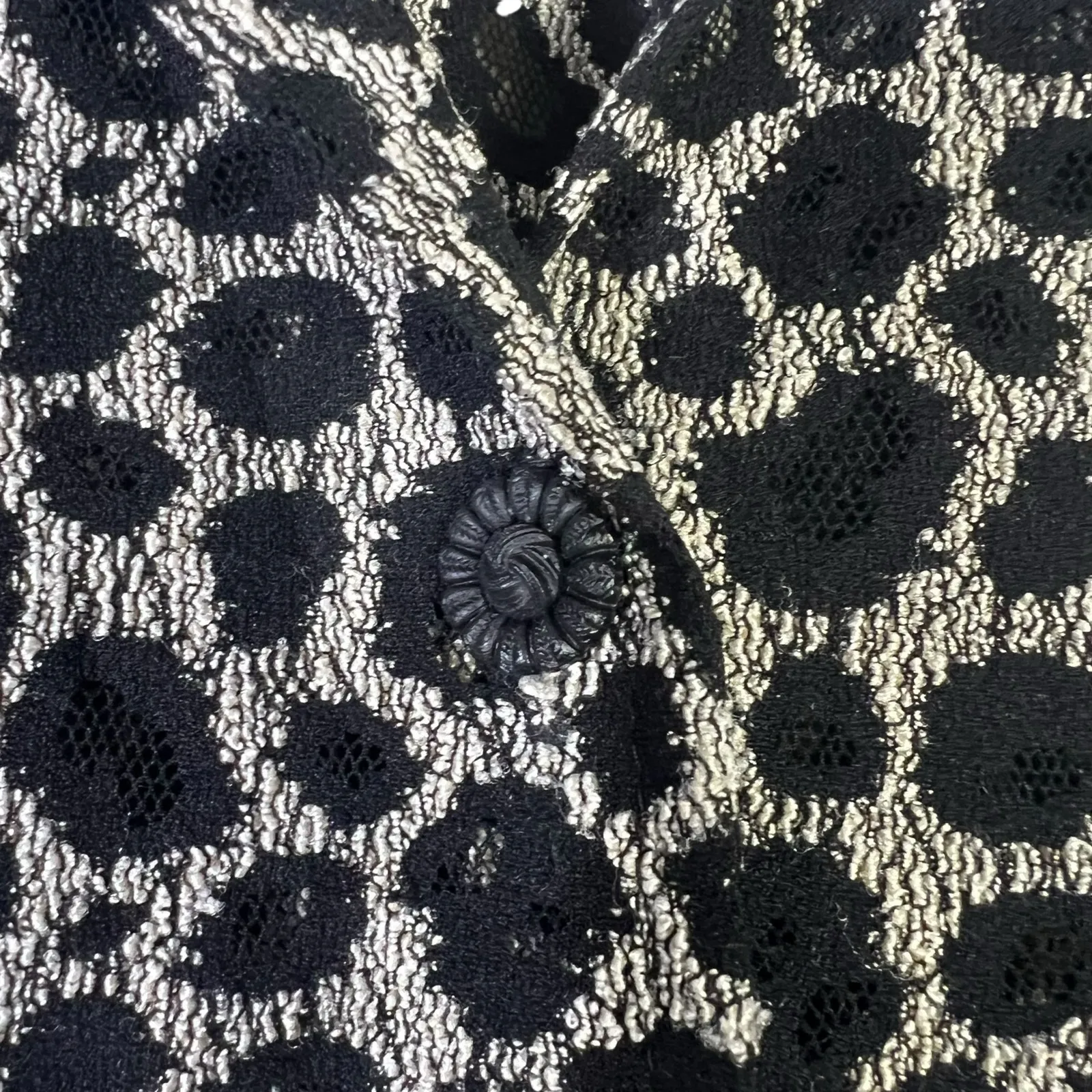 Vintage Hanky Panky Textured Burnout Button Down Top Womens M Black Lace Retro - Image 5