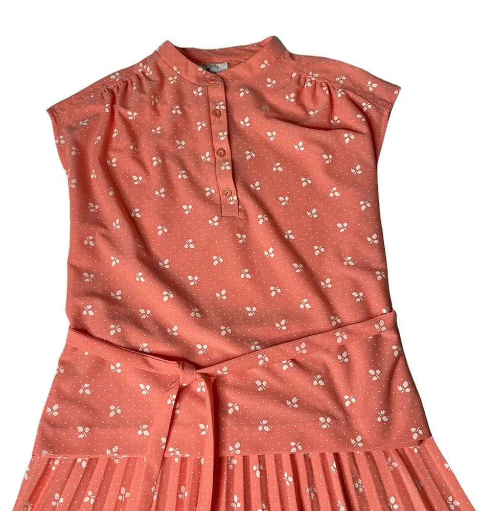 Vintage Marty Gutmacher Peach Polka Dot Floral Pleated Skirt & Blouse Set Sz 12P - Image 3