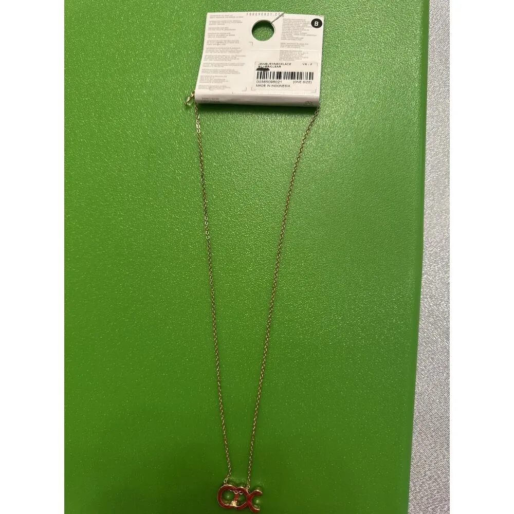 NWT Forever 21 XO Pendant Necklace Cubic Zirconia Dainty Layer - Image 2