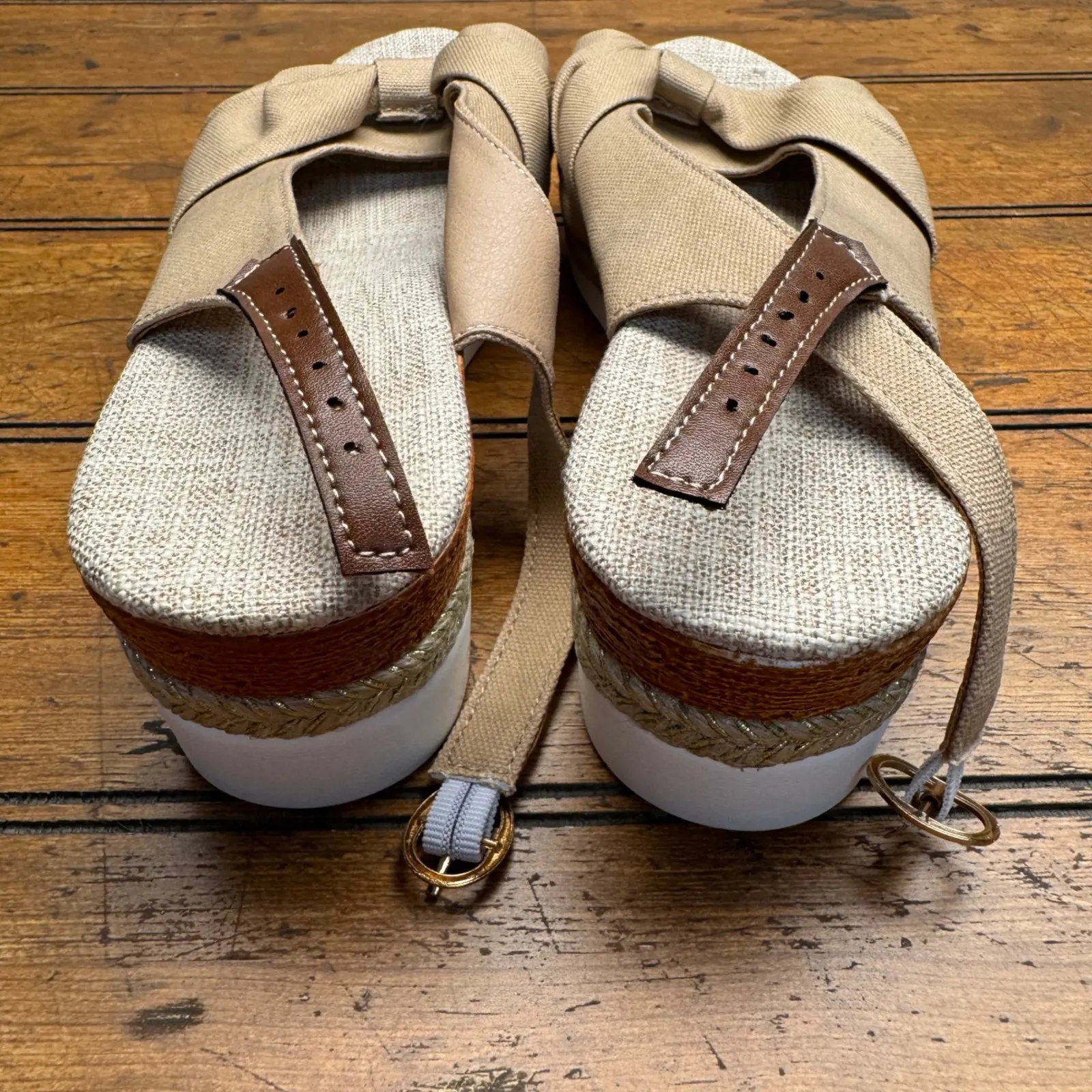 Womens Tan Bow Wedge Sandals Espadrille Style Size 41 - Image 2