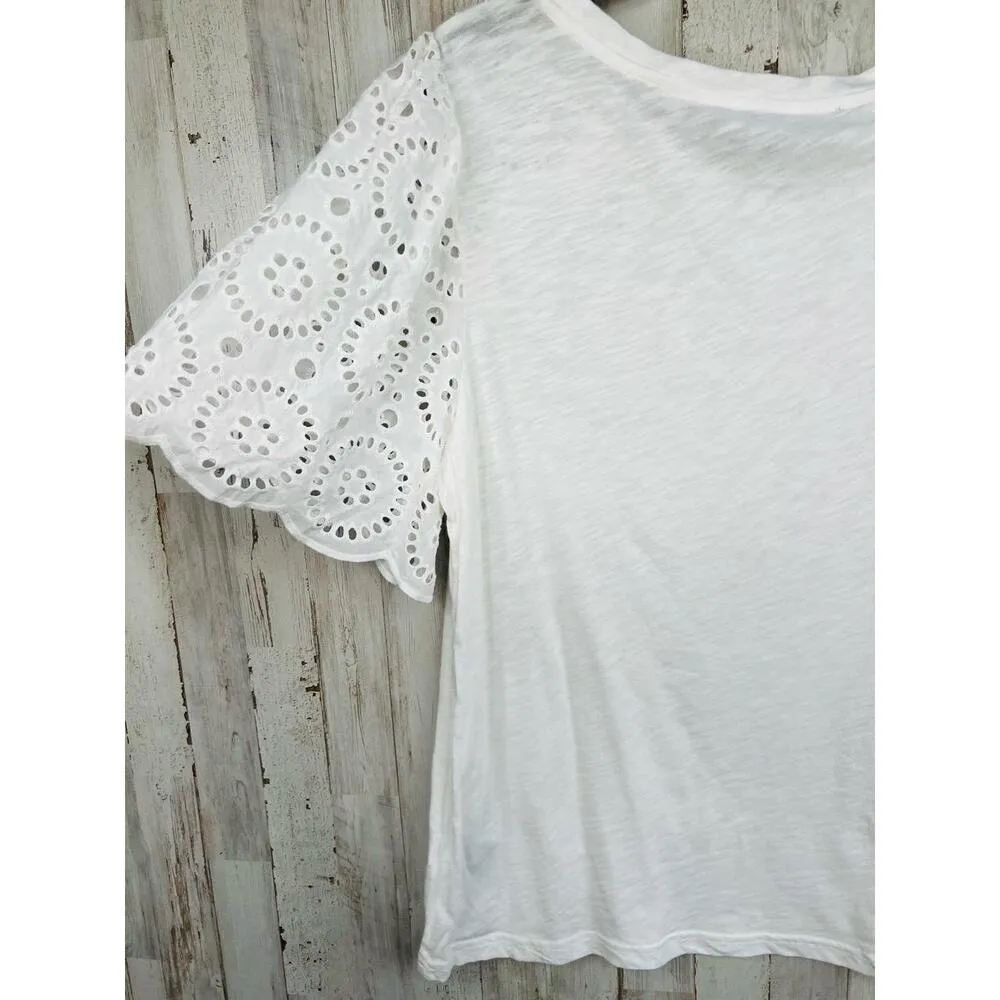 T Tahari White Eyelet Embroidered Lace Short Sleeve Blouse Size XL - Image 6