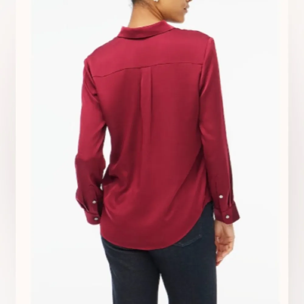 J. Crew Womens Burgundy Drapey satin button-up top - Image 2