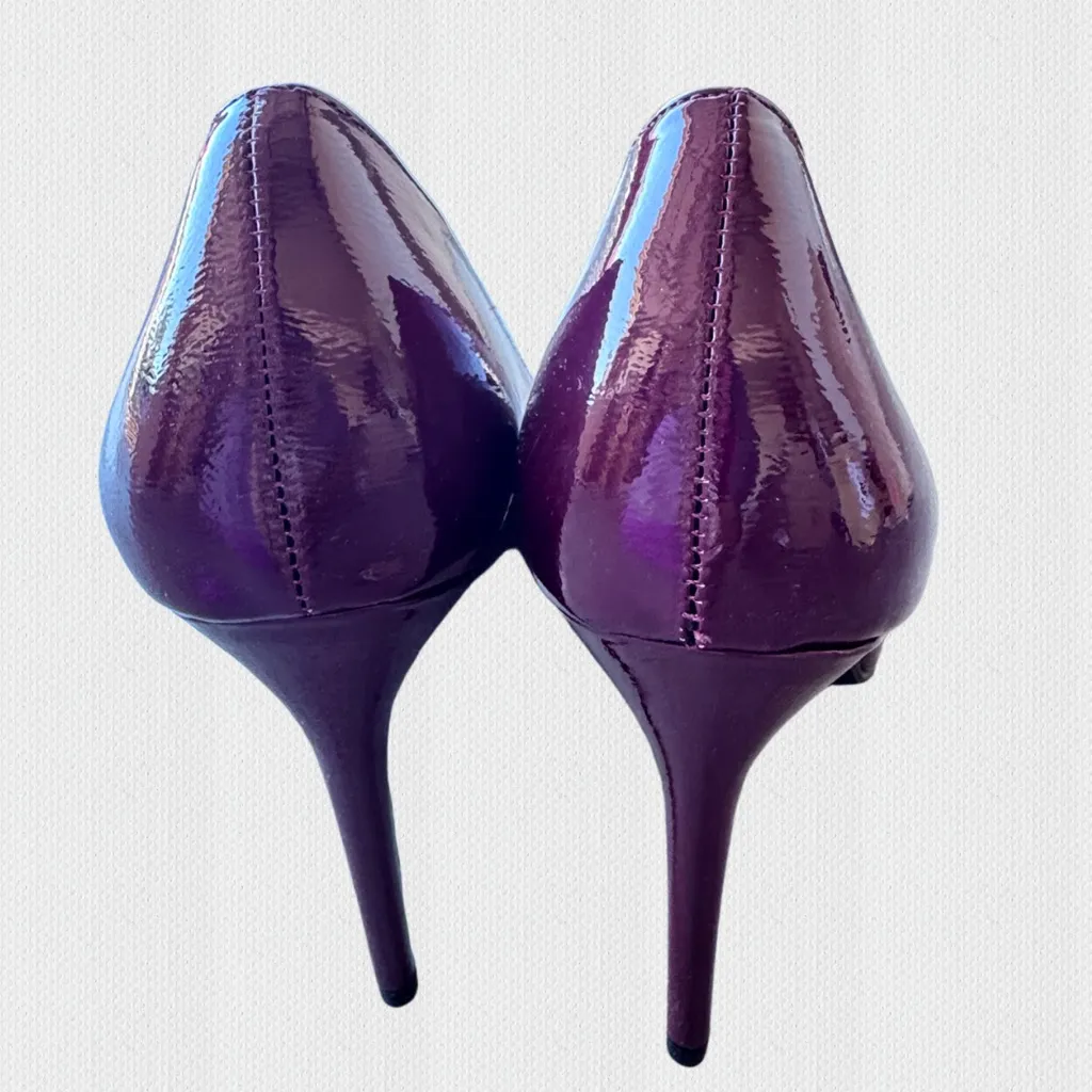 NWT PRETTYLITTLETHING BURGUNDY POINT TOE CURVED CUT OUT HIGH HEEL COURTS Sz 7 - Image 5