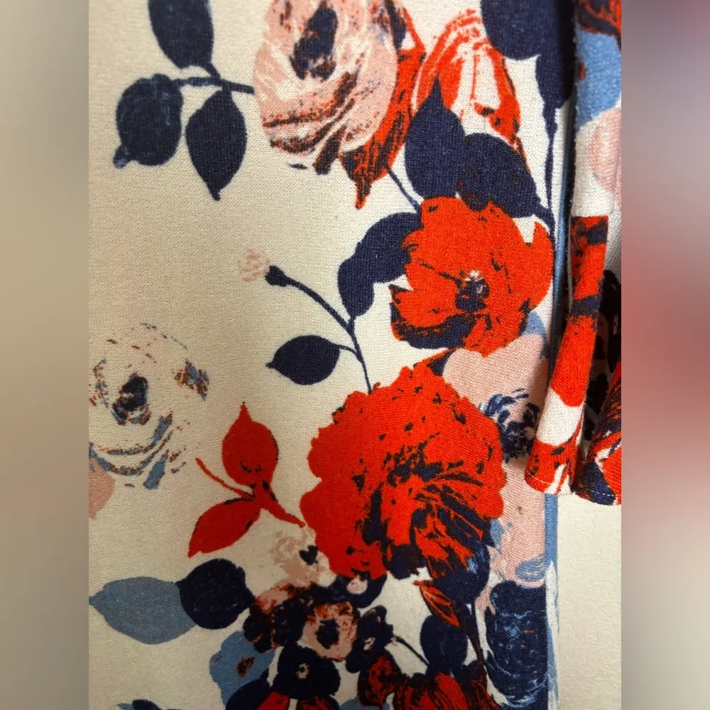 Maeve Anthousia Blue and Red Watercolor Floral Bell Sleeve Knit Sweater Dress XS - Image 11
