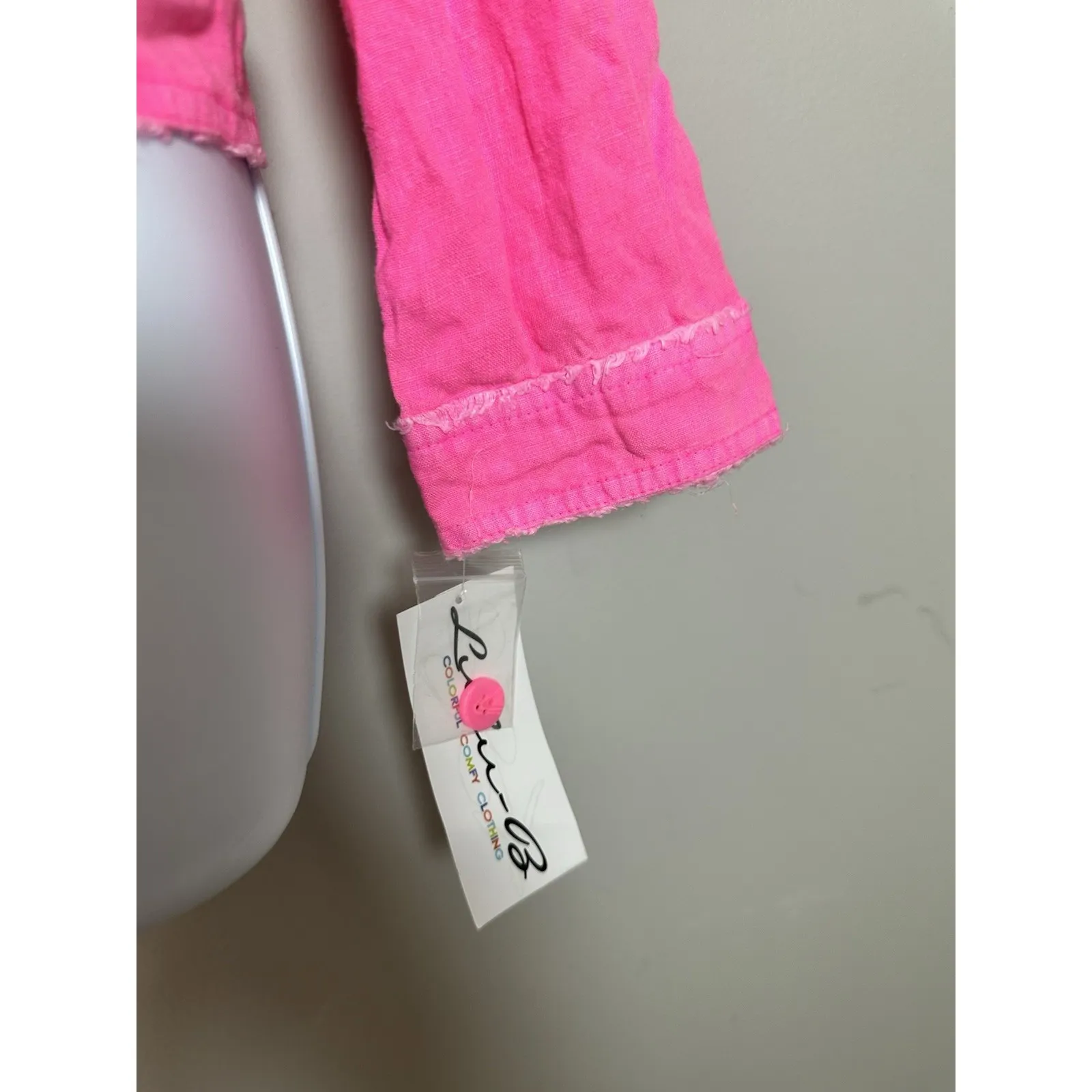 Lulu B Hot Pink 100% Linen Jacket Barbiecore NWT Size XL Fringe Trim Button Up - Image 5