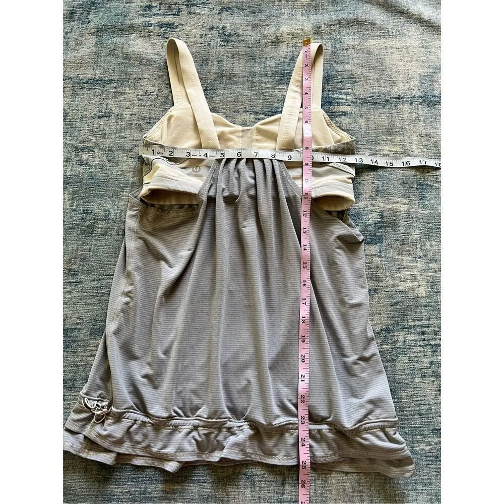 Luluemon Gray Polar Cream Stripe Run Back On Track Tank Top Size 6 - Image 7