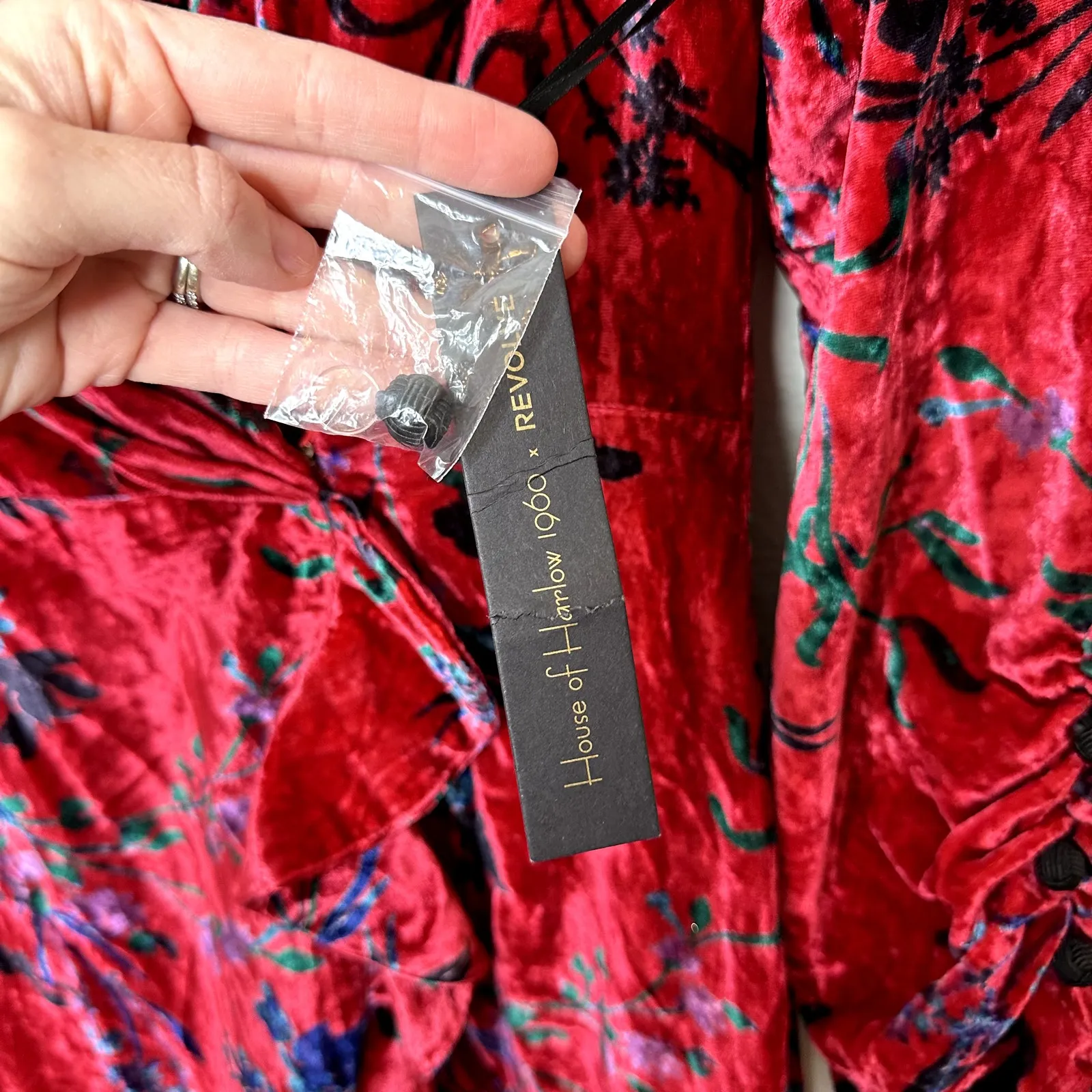 HOUSE OF HARLOW 1960 x REVOLVE NWT Joline Red Velvet Long Sleeve Mini Dress Size M - Image 9