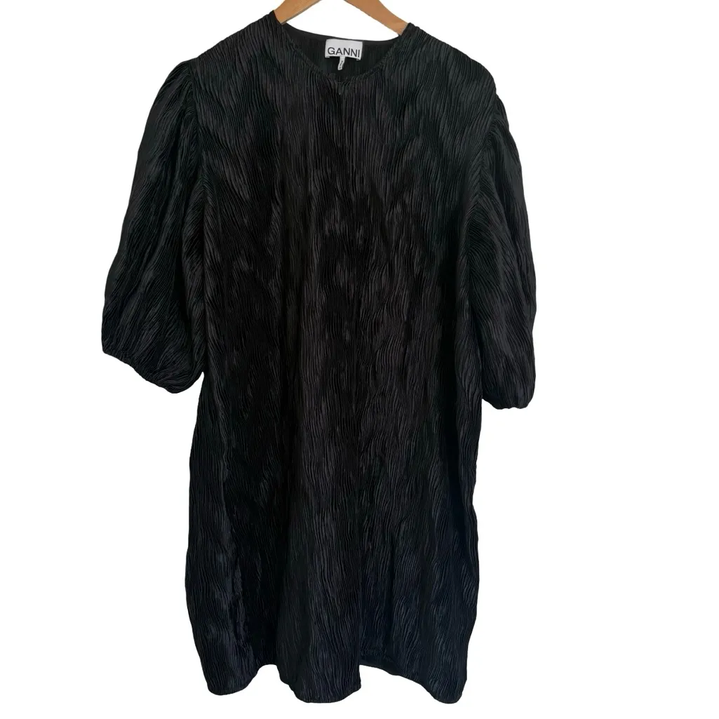 GANNI Satin Pleated Dress in Black Size 10 (42) Anthropologie - Image 2