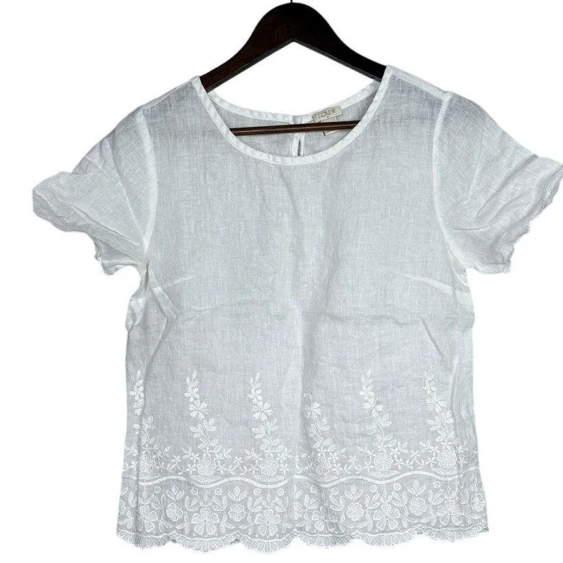 J. Crew Lightweight Linen Embroidery Scalloped Hem and Short Sleeve Top 2 White - Image 11