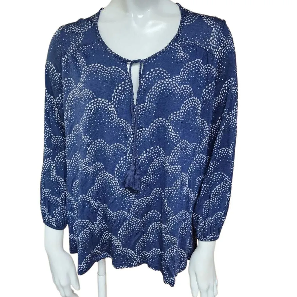 Boden Chic Navy Wave Print Blouse with Tie Neck (14) Blue - Image 2