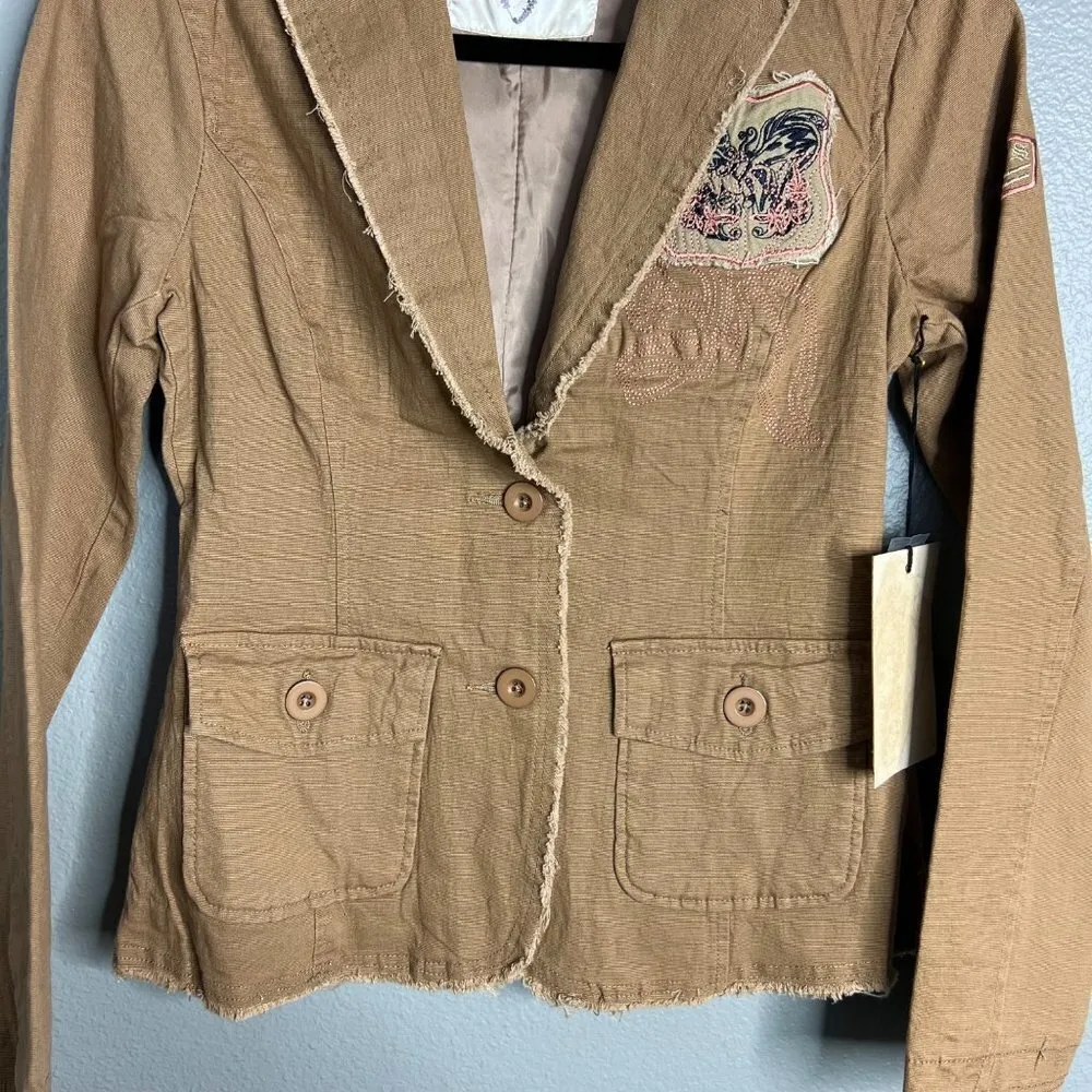 NWT Lovestitch Boho Embroidered Blazer Jacket Tan‎ Small - Image 5