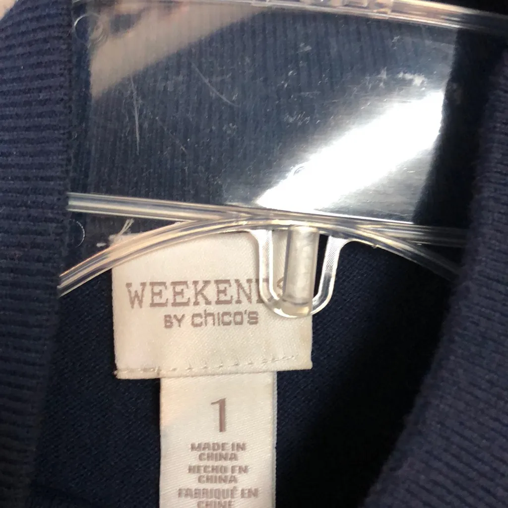 Navy blue and white sweater with silver studs Size M - Image 2