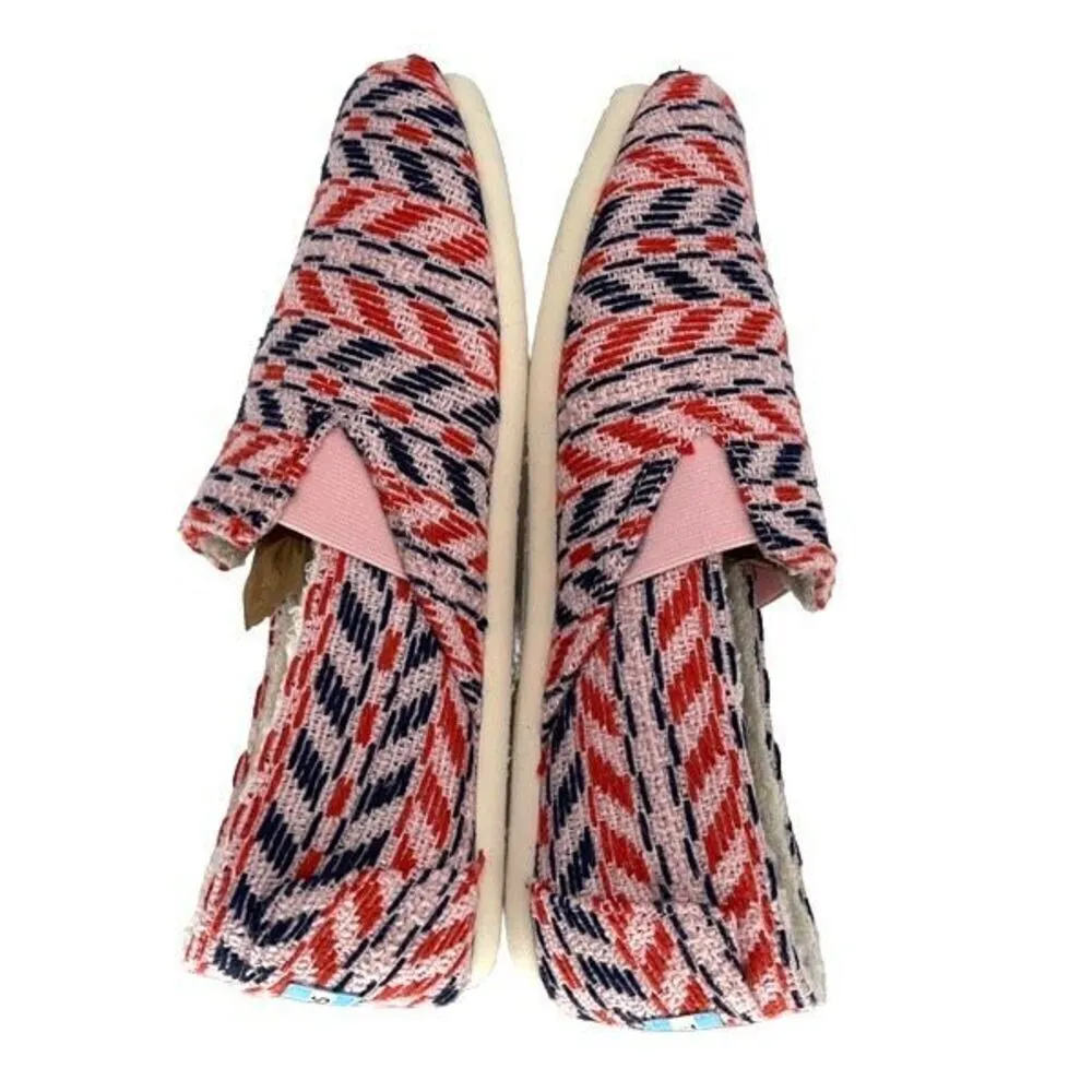 TOMS Womens Alpargatas Chevron Redondo Faux Shearling Flats Pink Blue 7.5 NWOT - Image 3