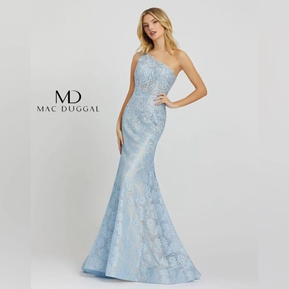 Mac Duggal 48910 Womens Blue One Shoulder Lace Trumpet Gown Dress - Image 5