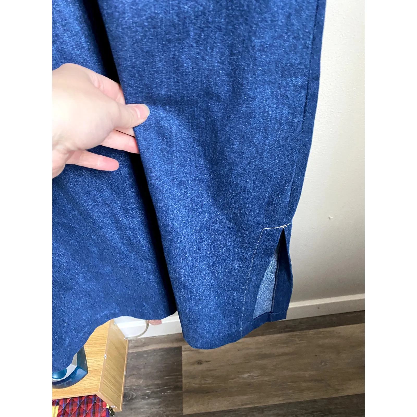 Vintage 90s Embroidered Winter Denim Jumper Dress Medium Folk Cottagecore Granny Blue - Image 4