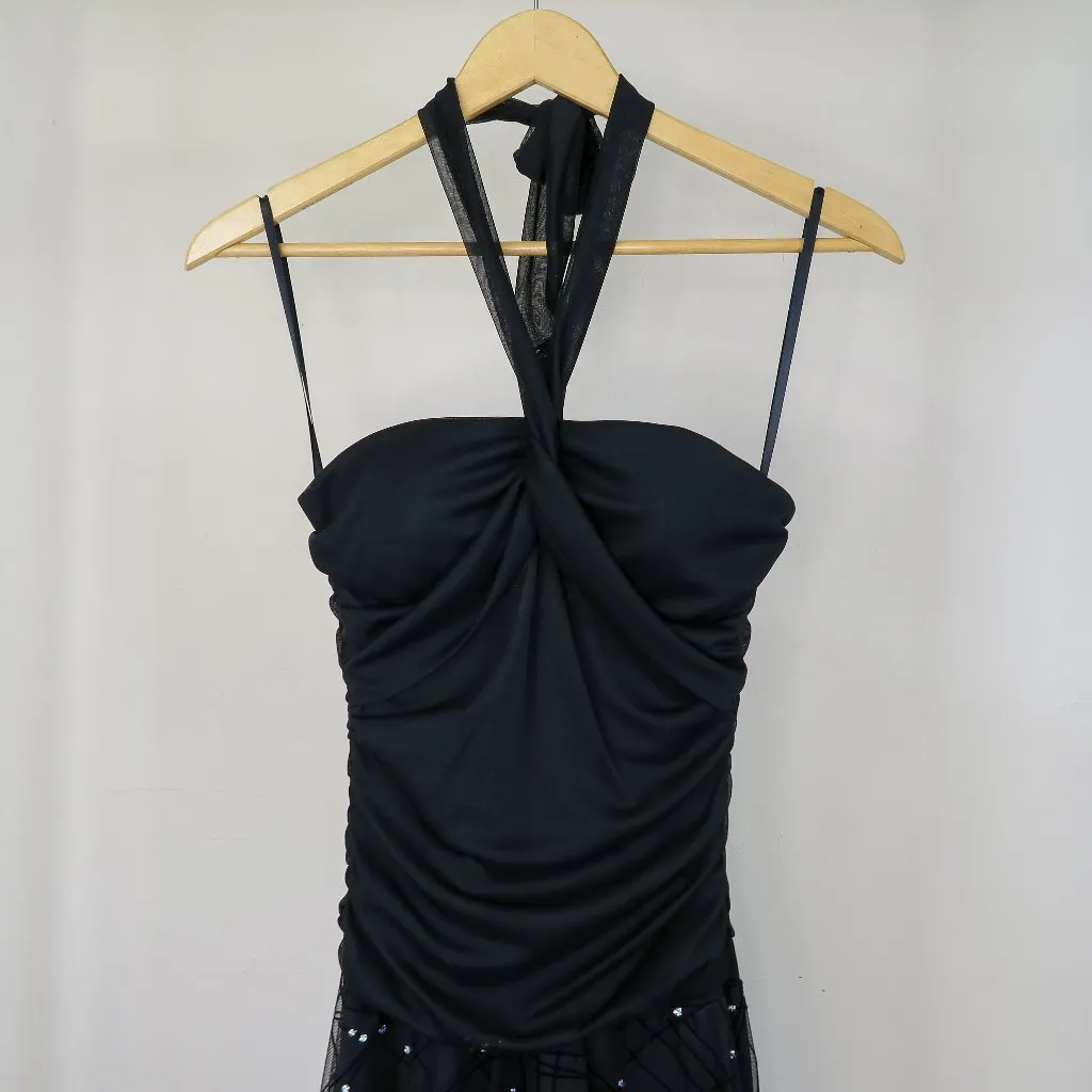 Vintage Y2K I.N. San Francisco Black Sequin Halter Dress - Image 5
