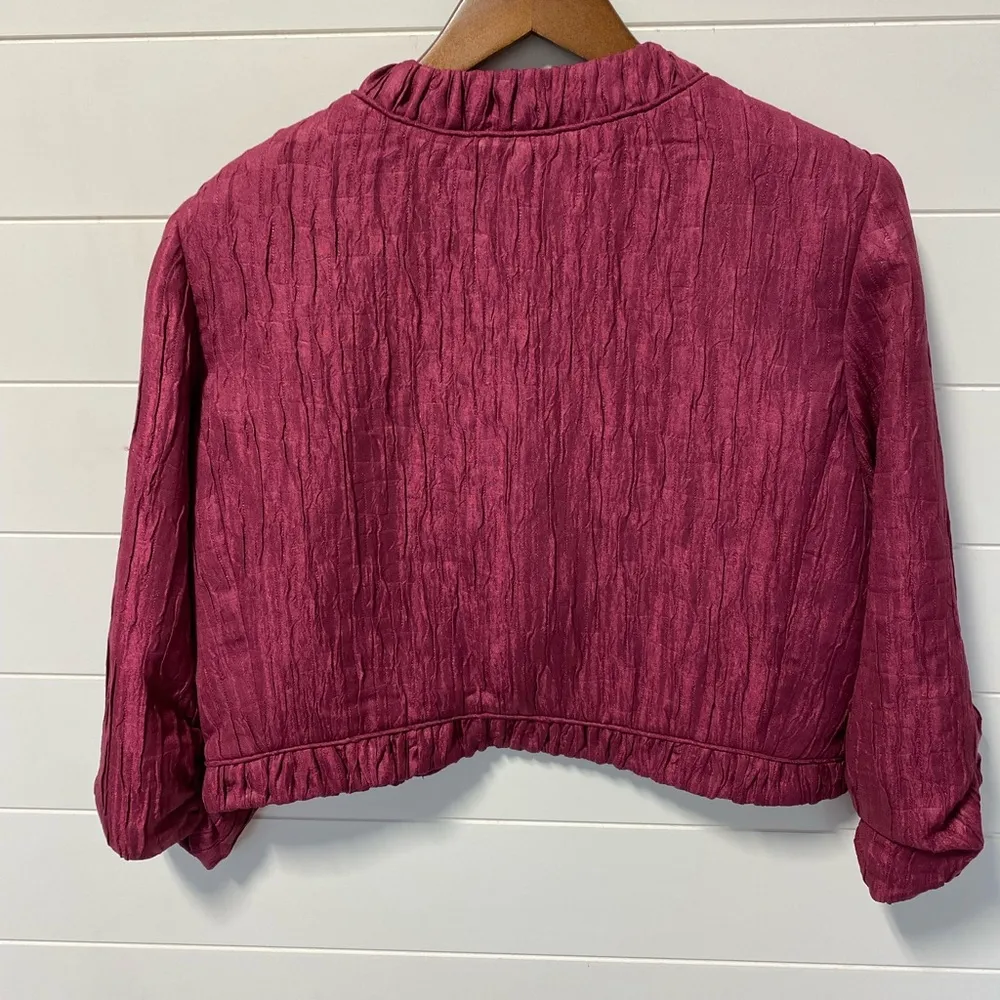 Lavender and Honey Crushed ruffled 3/4 sleeve lined jacket Size L - Image 2