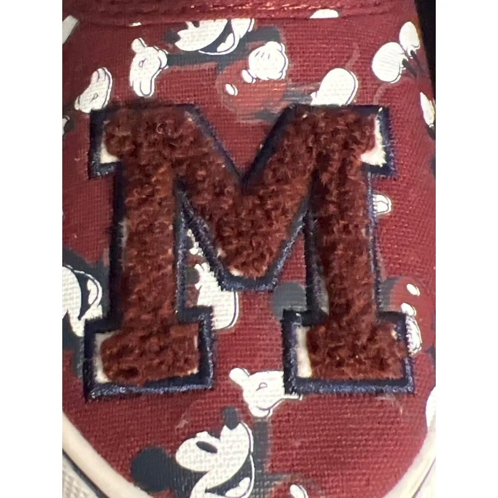 Mickey Mouse Disney Burgundy Canvas Sneakers Shoes With "M" Patch Size 9 NWOT - Image 2