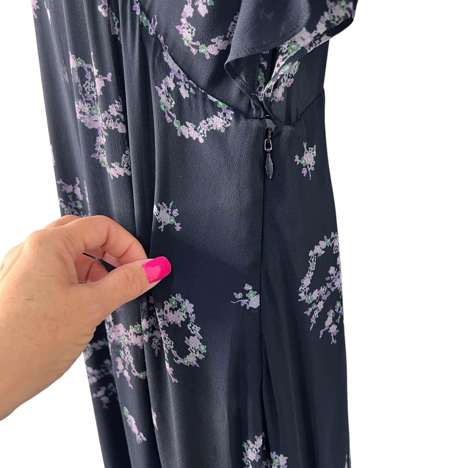 Love Shack Fancy Kover Bow Print Tiered Navy Blue Viscose Maxi Dress Size 8 - Image 15