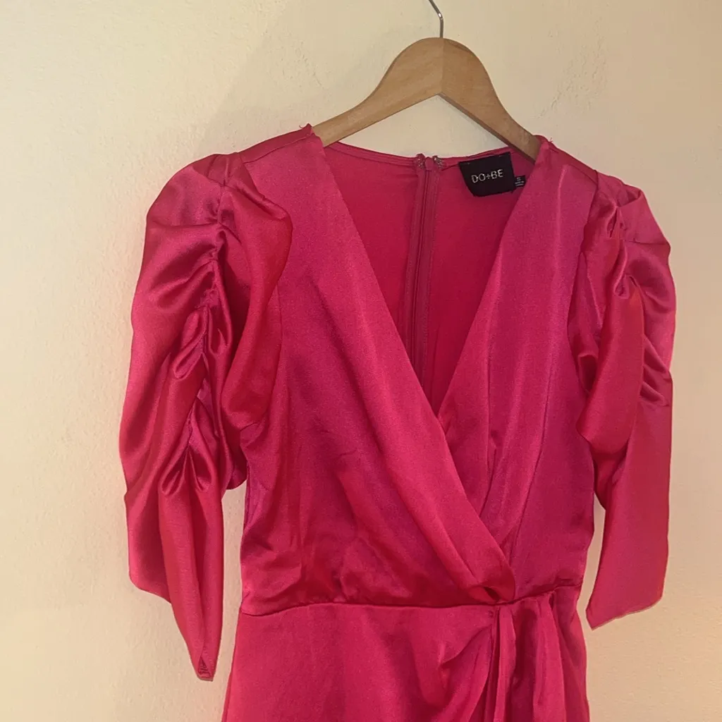 DO+BE  Pink Wrap Ruched Sleeves Side Ruffle Sheath Dress S - Image 3