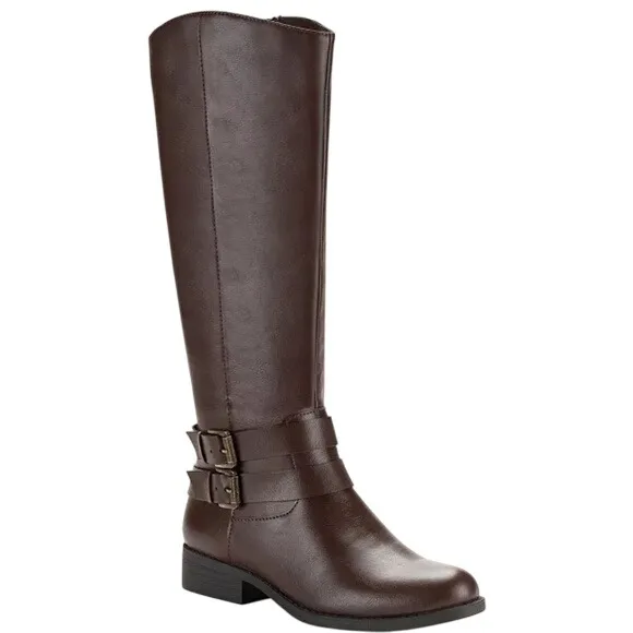 NEW Style & Co Brown Moto Riding Knee Boots Womens 10 Wide Calf Buckles - Image 6