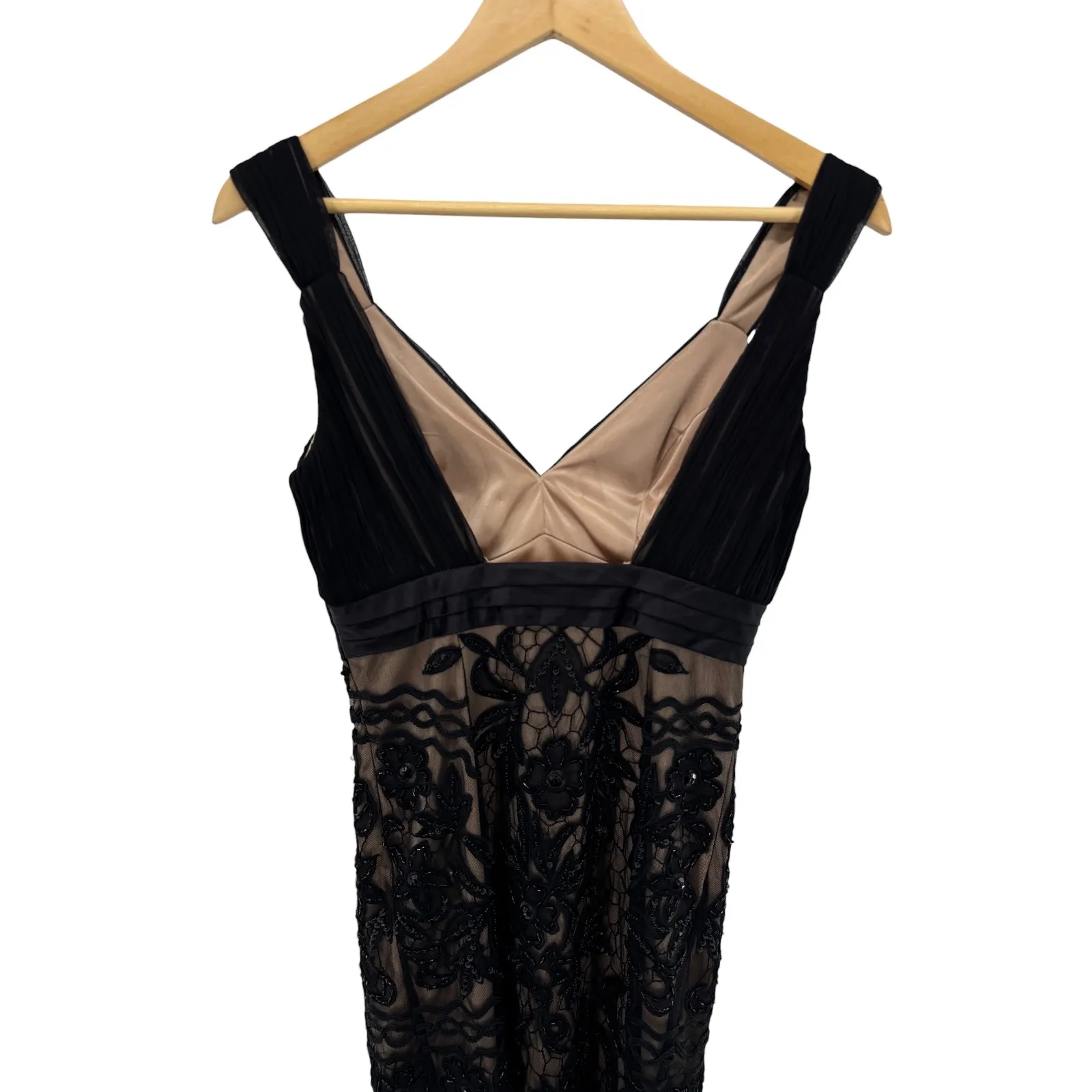 Sue Wong Nocturne Beaded Mesh Feather Hem Cocktail‎ Dress Black Nude Flapper 0 - Image 9