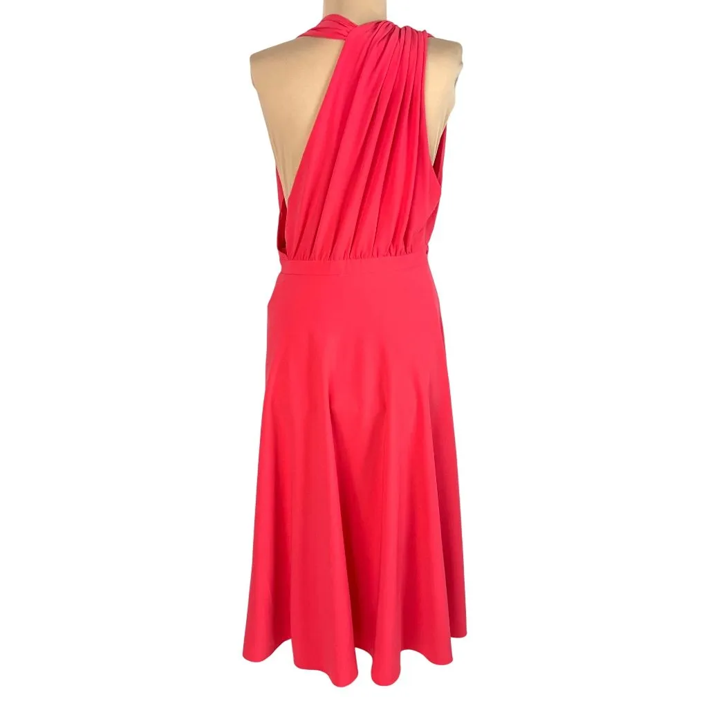 Halston Heritage Coral Crepe Halter Cocktail Dress 6 Gunmetal Gray Ring Belt New - Image 7