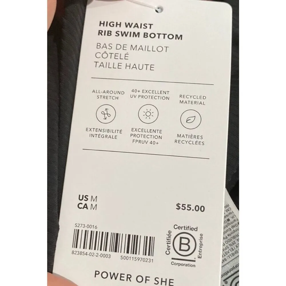 NWT Womens Athleta Black Rib #823854 Ribbed High Waist Swim Bikini Bottoms Sz M - Image 4