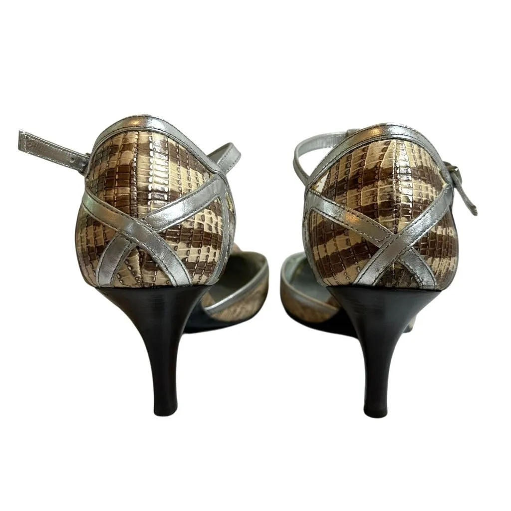 Carlos Santana Taupe and Silver T-Strap Revenge Heels Size 8 M Pointed Toe - Image 7