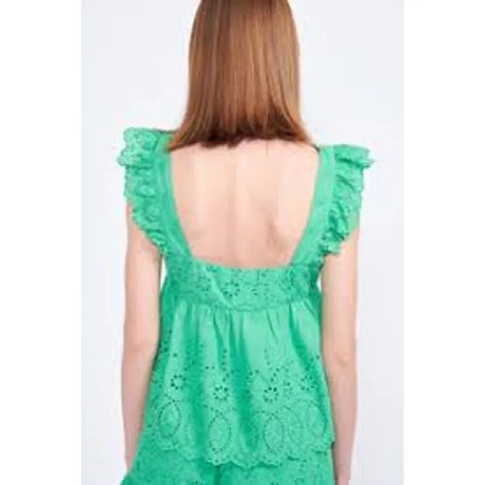 EMORY PARK Eleanor Ruffle Sleeve Eyelet Top in Green Large  / L FEMININE - Image 3