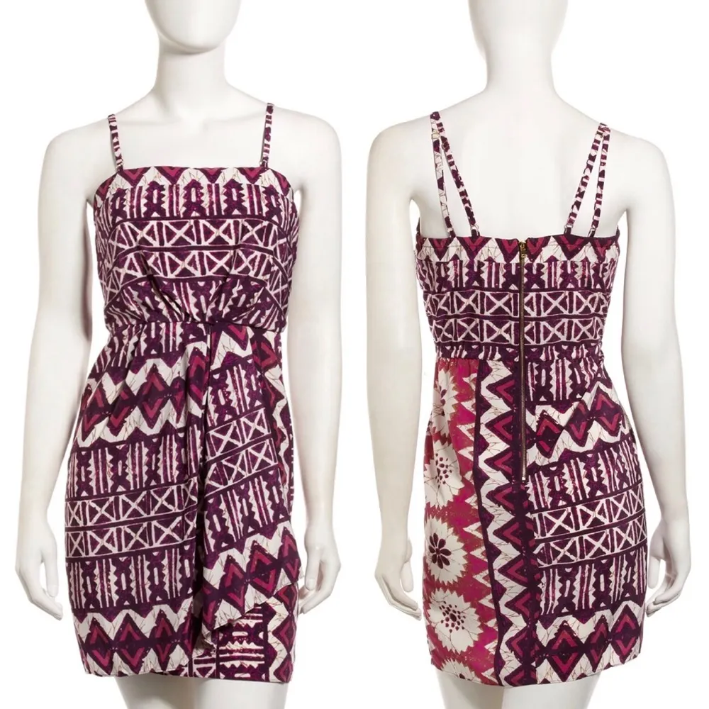 Yoana Baraschi Tribal Print Spaghetti Strap Faux Wrap Mini Dress Pink Red 8 - Image 4