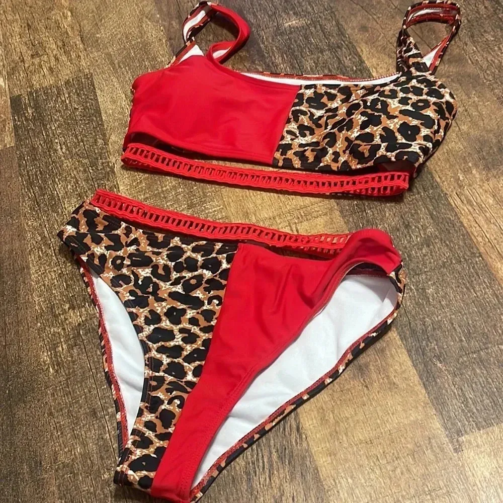 SHEIN Sexy red cheetah, two piece bikini set NEW - Image 2