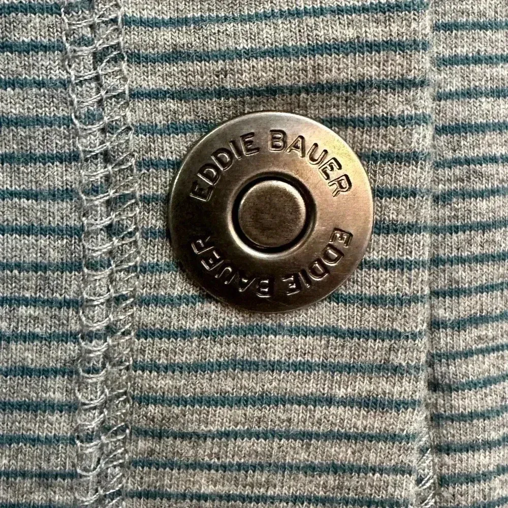 Eddie Bauer Knit Outdoors Blue Grey Stripe Snap Button Down Jacket Size L Large - Image 6