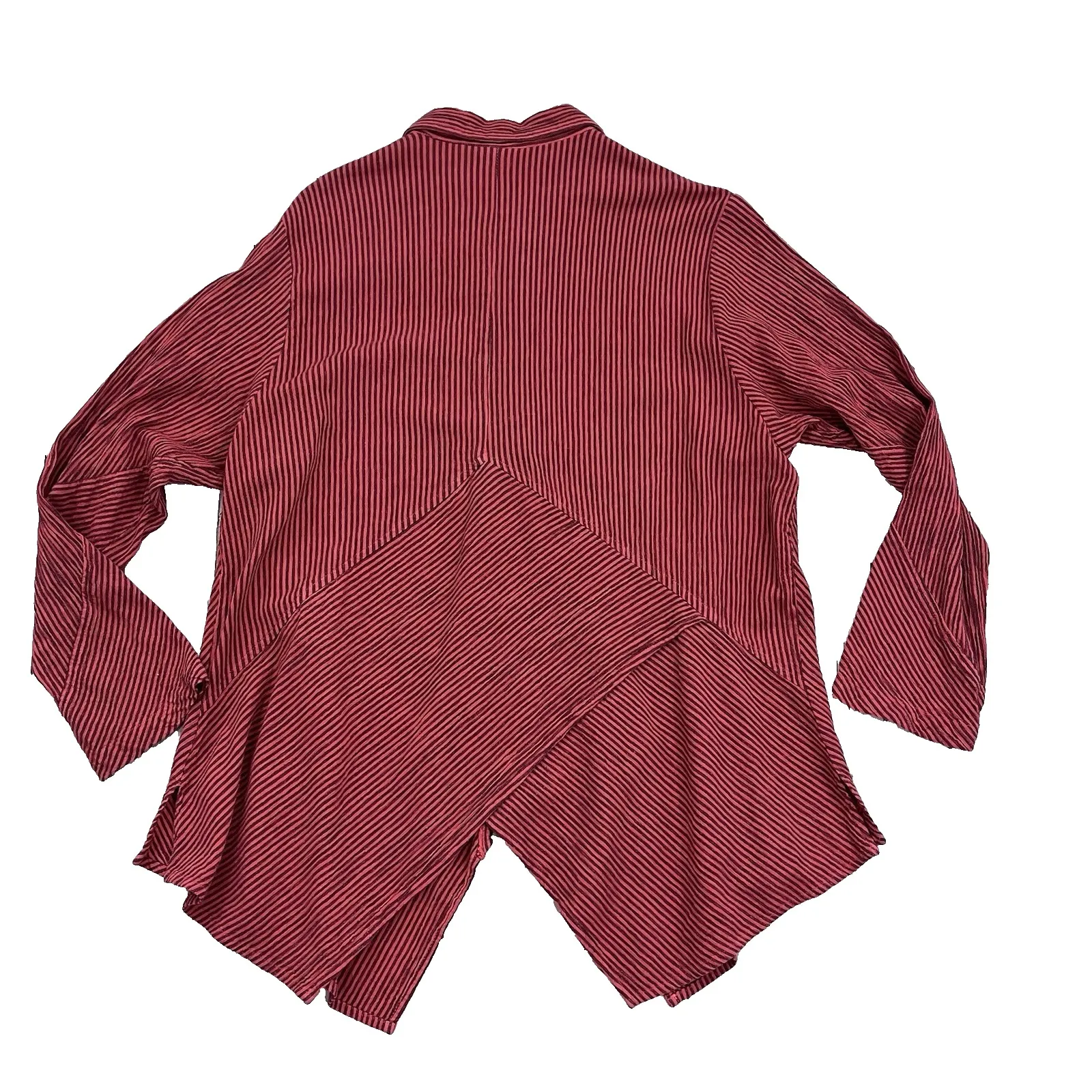 Mill Valley Lagenlook Jacket Hobo Top L 12 14 Stripe Denim Linen Drape Tunic Art Red Size L - Image 7
