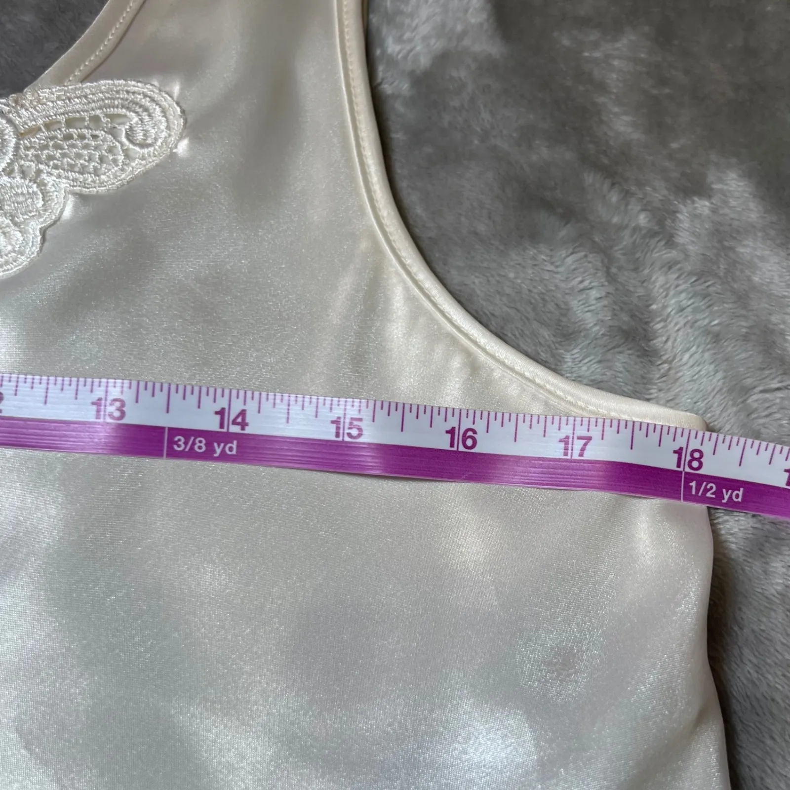 Escapades Camisole Womens Medium Ivory Vintage Lingerie Slip Cami Top Lace Trim White - Image 8