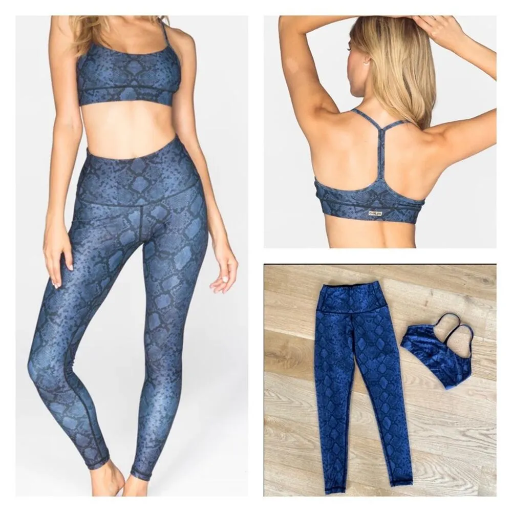 CHRLDR Snake Victory Sports Bra & High Waisted Leggings in Blue - Image 2