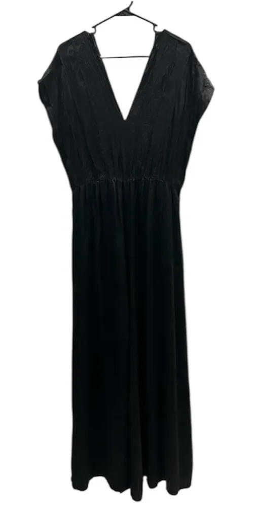 Rebecca Taylor Black Satin Elegant Black V-Neck Jumpsuit - Image 1