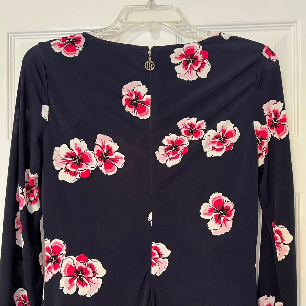 Tommy Hilfiger navy floral dress with pink and white cherry blossoms size 2 - Image 5