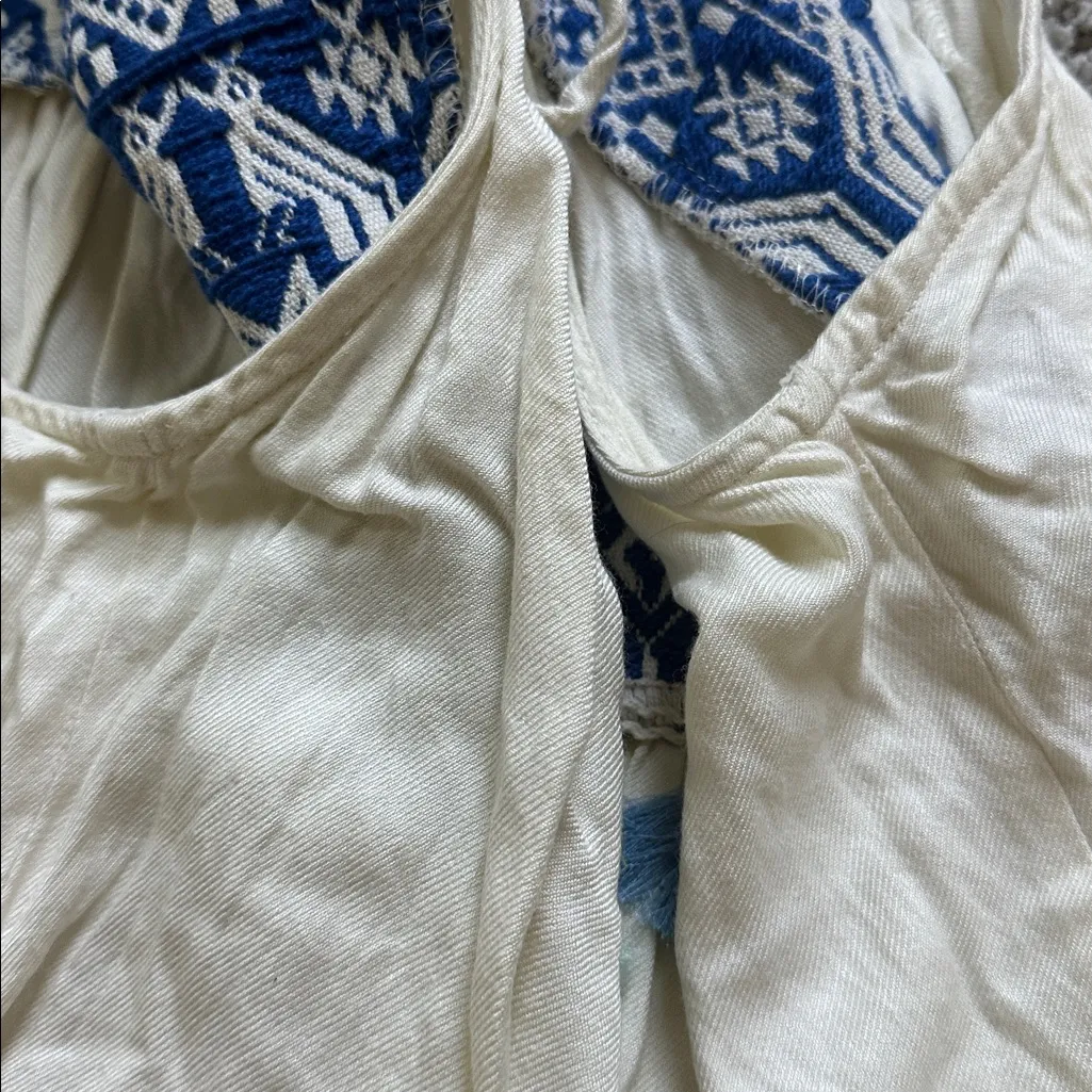 Judith March Cream dress with Blue Embroidery and Colorful Tassels - Image 13